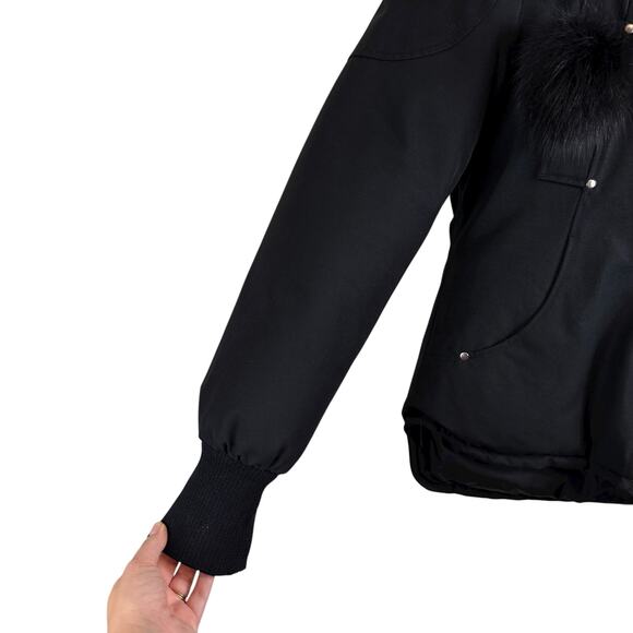 Moose Knuckles Beaver Fox Fur Hooded Down Bomber Jacket Black Size Small - Picture 3 of 16